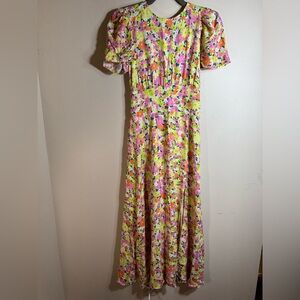 NWT Afrm floral maxi dress with slit, opening in back with‎ smocking XS - TP